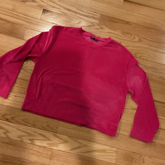 Zara Bright Pink Cropped Sweatshirt velvet texture medium Gorpcore EUC - Picture 3 of 8